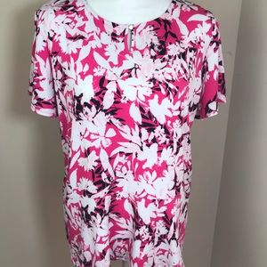 Liz Claiborne Floral Blouse sz XL Pink White Black